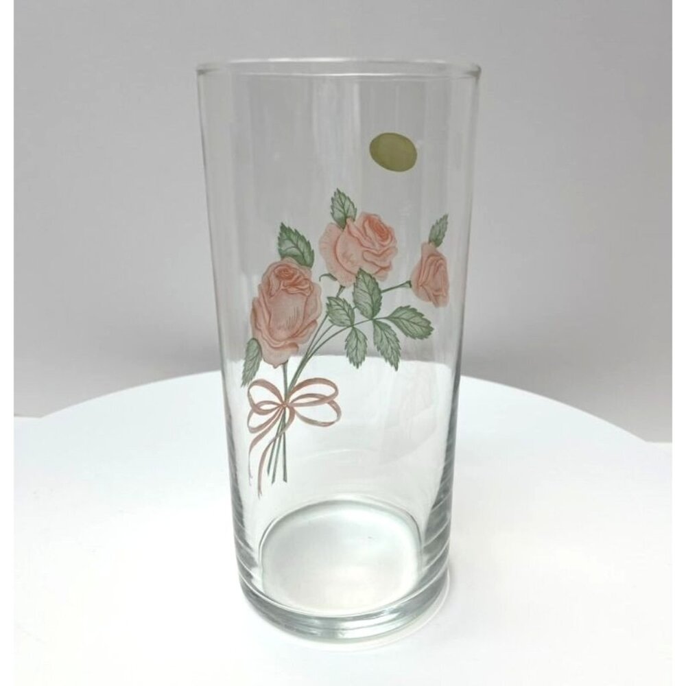 Enameled Etched Floral Clear Glass Vase Pink Roses European Collection Turkey - Picture 3 of 7